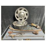 Lot: Ford Wheel Covers, Tools, and Hardware
