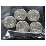 (5) BU 1937 Buffalo Nickels