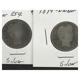 1892 & 1894 Barber Silver Quarters