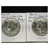 (2) 1964-D Kennedy Silver Half Dollars
