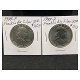 (2) 1949-P Franklin Silver Half Dollars