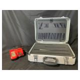 SILVER HARD SIDED TOOL CASE & MILWAUKEE BASE CHGER