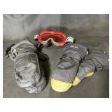 Two Pair of Mittens and One Pair of Snow Goggles