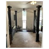 Pedestal Canopy Bed Frame, Dark Brown Wood