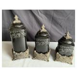 Drake Design Black Canister Set On Metal Base