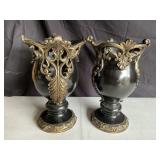 2- Ornate Black & Gold Urn Vase