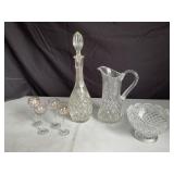 Crystal Decanter, Pitcher & Glasses