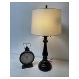 Traditional Black Spindle Table Lamp & Clock