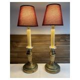 (2) Brass Table Lamps w/Maroon Shades