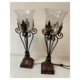 A Pair of Bronze Finish Crackle Glass Lamps
