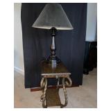 Metal & Wood End Table Plus Lamp