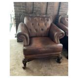 Leather Victorian Accent Chair w/Button Tufting