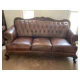 Leather Victorian Couch Button Tufted w/Nailheads