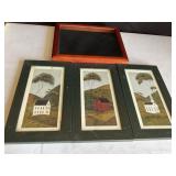 Wooden Display Case, 3-Framed Art