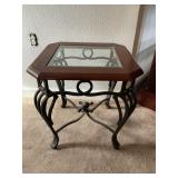 Wood & Metal End Table W/ Glass Top