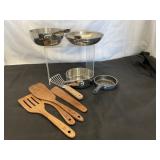 3-All-Clad Stainless Steel Pans & Teak Cooking Set