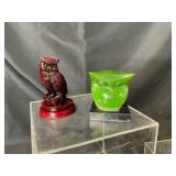 Carved Owl Figurines on Stands