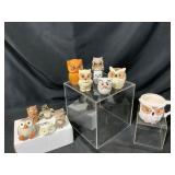 11 Ceramic Owl Figurines and Mug