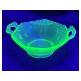 VTG Uranium Glass/Green Glass Handled Bowl