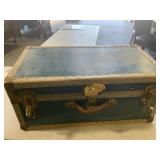 Vintage Blue Flat Top Travel Trunk