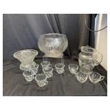 Vintage Punch Bowl & Base w/ cups
