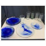 Murano Cobalt Blue Swirl Glass Plates