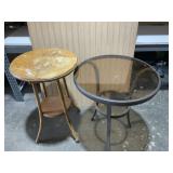 VTG 2- Tier Wood Round Table & Metal & Glass Table