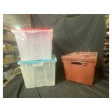 3 Totes W/ Flap Lids, Varied Colors