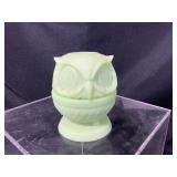 Green Fenton Glass Owl-Shaped Lidded Dish