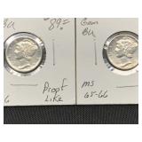 (2) 1943-P Silver Mercury Dimes *Proof Like*