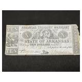 1863 Arkansas $10 Treasury Warrant