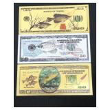 (3) ï¿½Hooked on Fishingï¿½ Billsï¿½$100, $50, $20