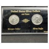 100 Yr. Silver Dollar Set - 1889 & 1989 CASED