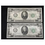 (2) 1934 $20 Federal Reserve Notes BU
