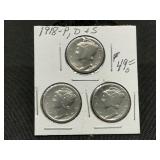 1918-P, D & S Mercury Silver Dime Set