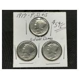 1917-P, -D, -S Mercury Silver Dime Set