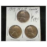 1917-1918-1919 Lincoln Wheat Pennies Set