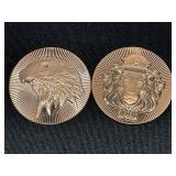(2) 1 Oz. Copper Rounds Eagle & Lion