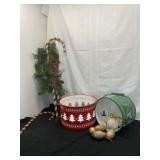 2 Tin Baskets & Candy Cane Decor