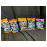 Five unopened foil blind bags mystery Hot Wheels