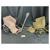 Pair of Vintage Metal Wicker Doll Carts