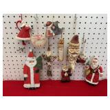 Santa Christmas Ornaments, Wood, Cloth, Glass