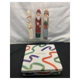 Hand Painted Wooden Santas with a Tin