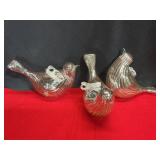 3-silver mercury glass bird ornaments