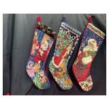 (3) Vintage Needlepoint Christmas Stockings