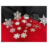 Glittery White Snowflakes and Round Tin Ornament