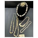 Vintage Bead Necklaces and Flower Pin