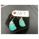 Natural Turquoise Slab Drop Earrings