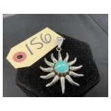 Sterling Silver Turquoise Sun Pendant