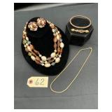 Vintage 3-Strand Bead Necklace & Earring